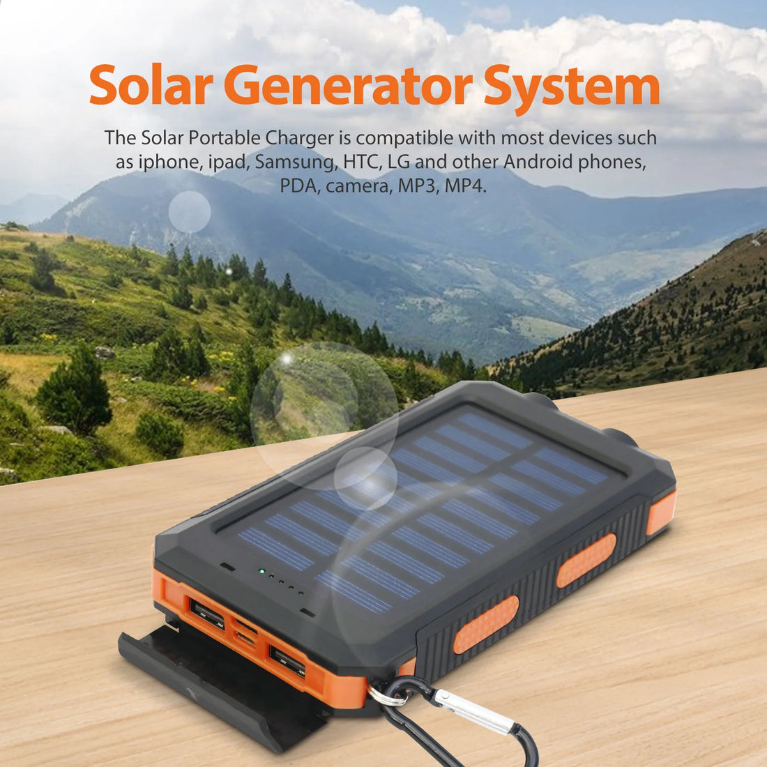 20000mAh Solar Power Bank – Waterproof Portable Solar Charger with Dual USB & LED Flashlight for Outdoor Use
