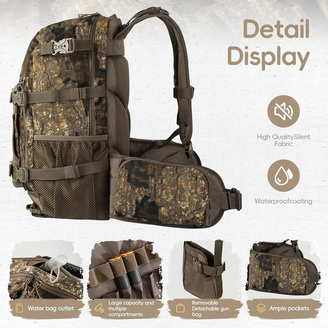 Rock Bark Hunting Backpack with Rifle Holder – Tactical Day Pack for Outdoor Hunting Gear
