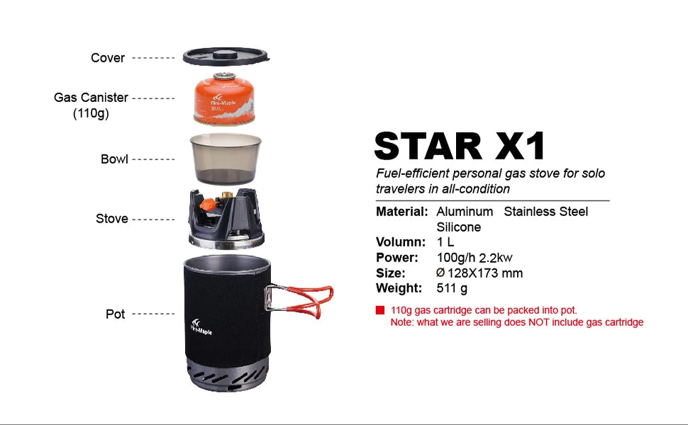 Fire-Maple Star X1 Camping Stove System (FMS-X1) – Portable Backpacking Gas Stove with Heat Exchanger Pot & Bowl