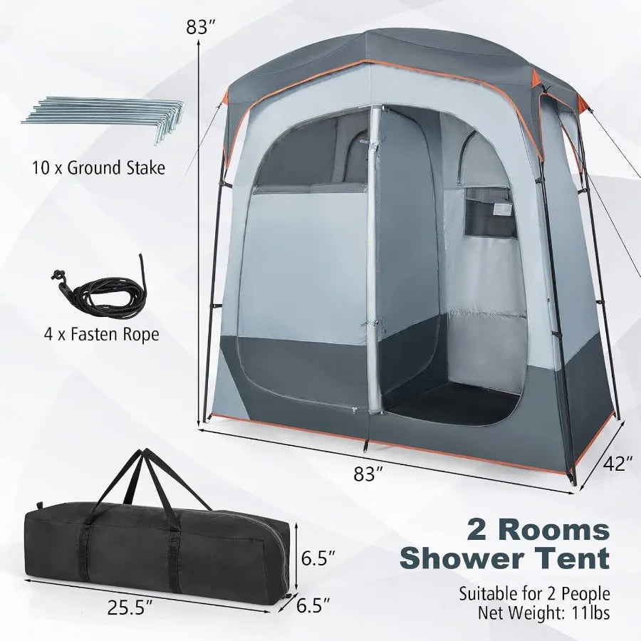 Oversized Double Room Shower Tent – Portable Privacy Camping Tent with Floor, Rain Fly & Storage Features