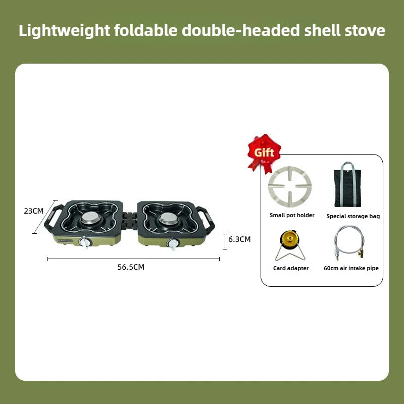 Portable Double Burner Camping Stove – High-Power Folding Gas Cooker for Outdoor BBQ, Picnic & Travel