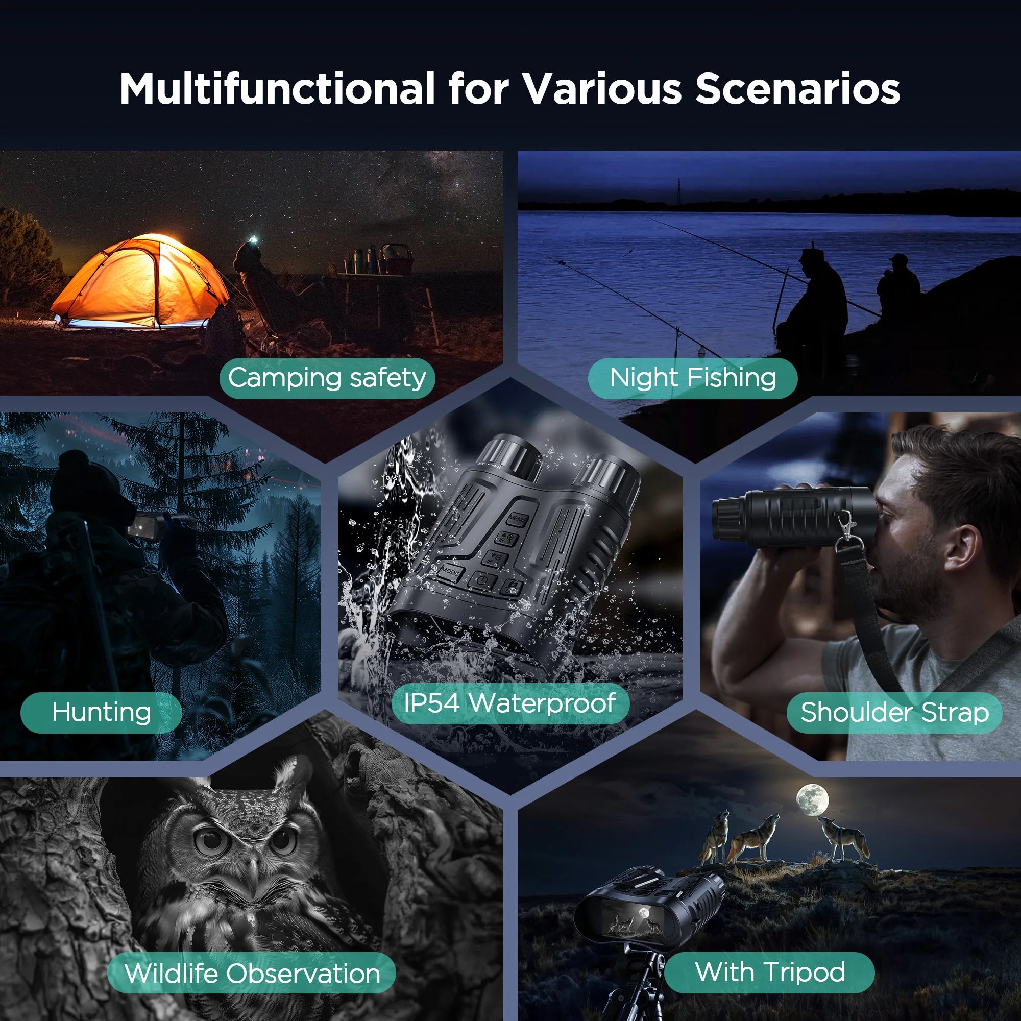 4K Night Vision Binoculars – 8X Digital Zoom, 1080P HD Recording, IR Illuminator for Hunting, Camping & Wildlife Viewing