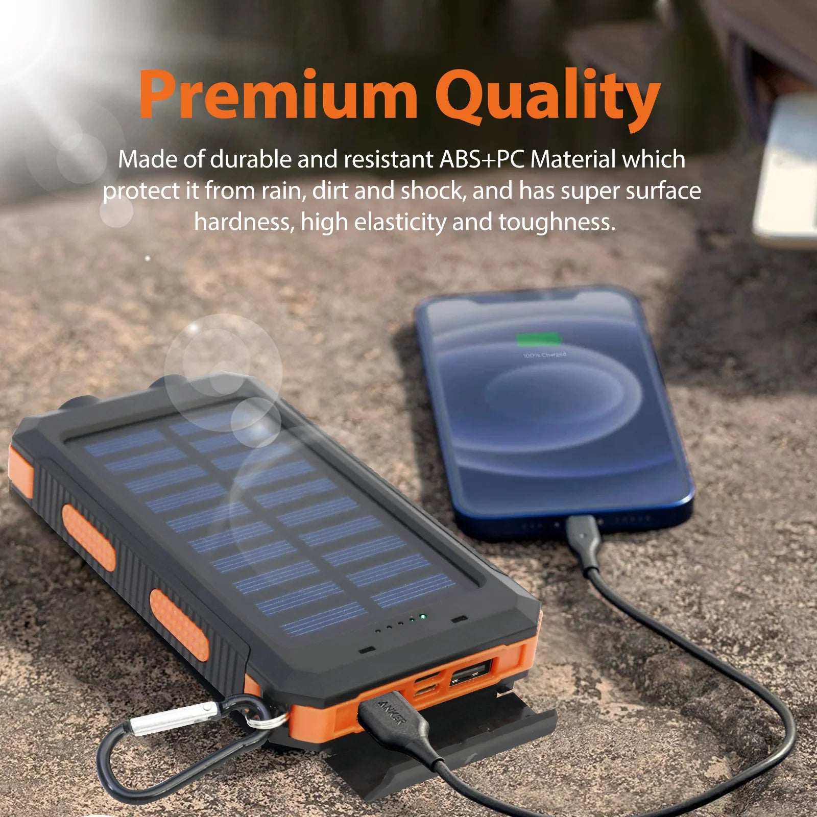 20000mAh Solar Power Bank – Waterproof Portable Solar Charger with Dual USB & LED Flashlight for Outdoor Use