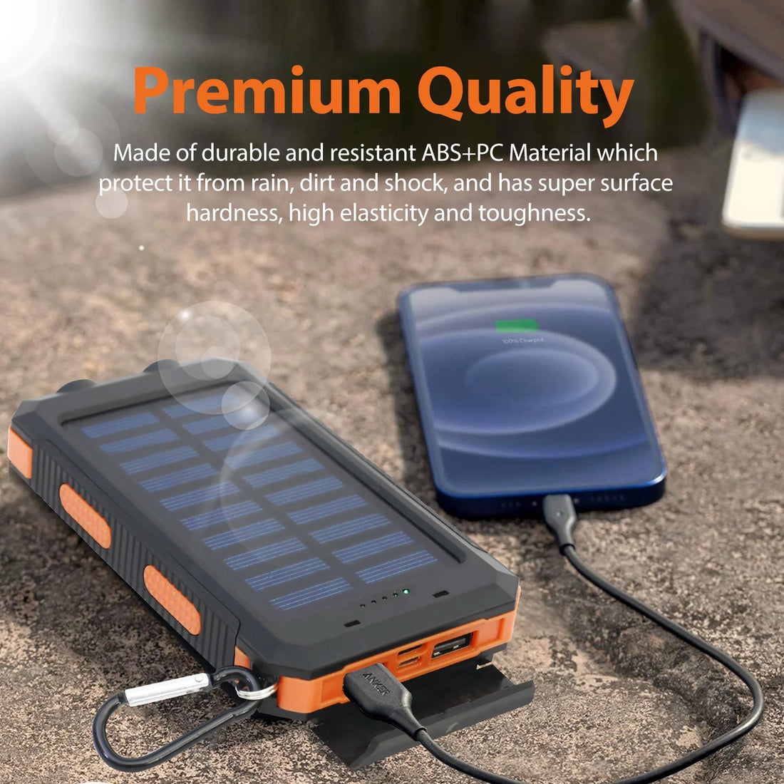 20000mAh Solar Power Bank – Waterproof Portable Solar Charger with Dual USB & LED Flashlight for Outdoor Use