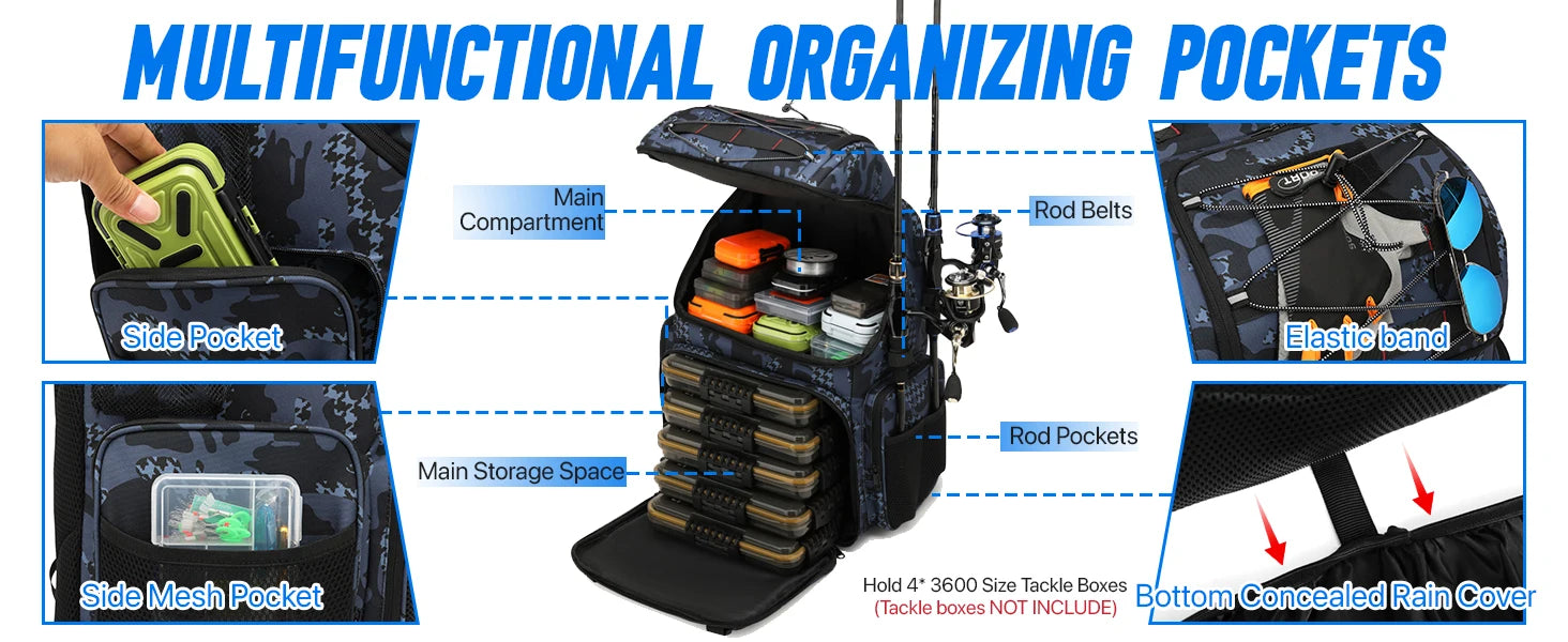 Multifunctional Tactical Fishing Backpack – Lightweight Tackle Bag with Rod Holder for Outdoor Fishing Gear