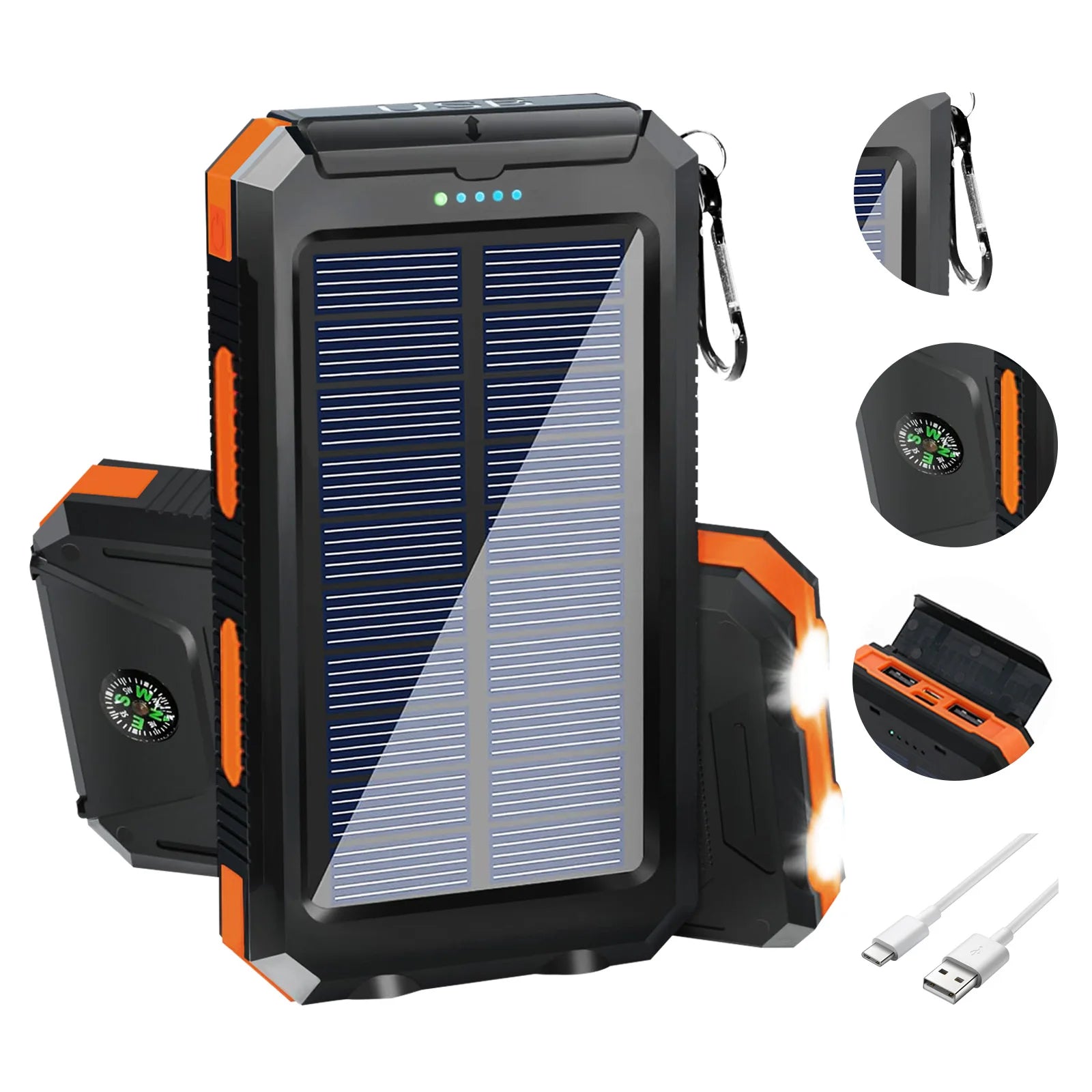 20000mAh Solar Power Bank – Waterproof Portable Solar Charger with Dual USB & LED Flashlight for Outdoor Use