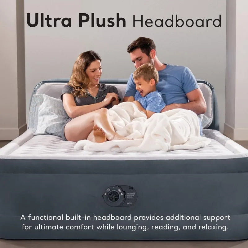 Intex Dura-Beam Deluxe Ultra Plush Queen Air Mattress with Headboard – 18” Raised Bed & Built-in Electric Pump