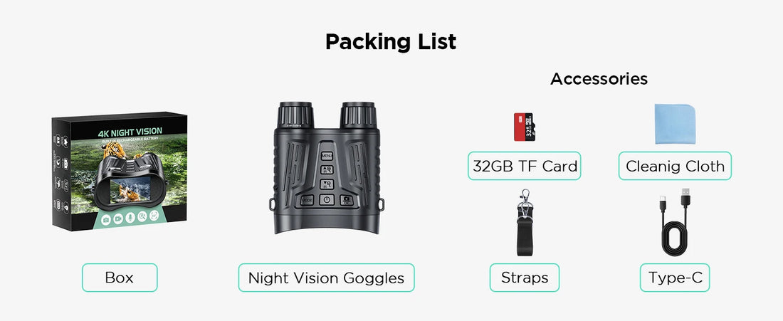 4K Night Vision Binoculars – 8X Digital Zoom, 1080P HD Recording, IR Illuminator for Hunting, Camping & Wildlife Viewing