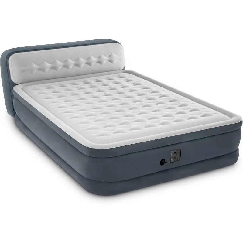 Intex Dura-Beam Deluxe Ultra Plush Queen Air Mattress with Headboard – 18” Raised Bed & Built-in Electric Pump