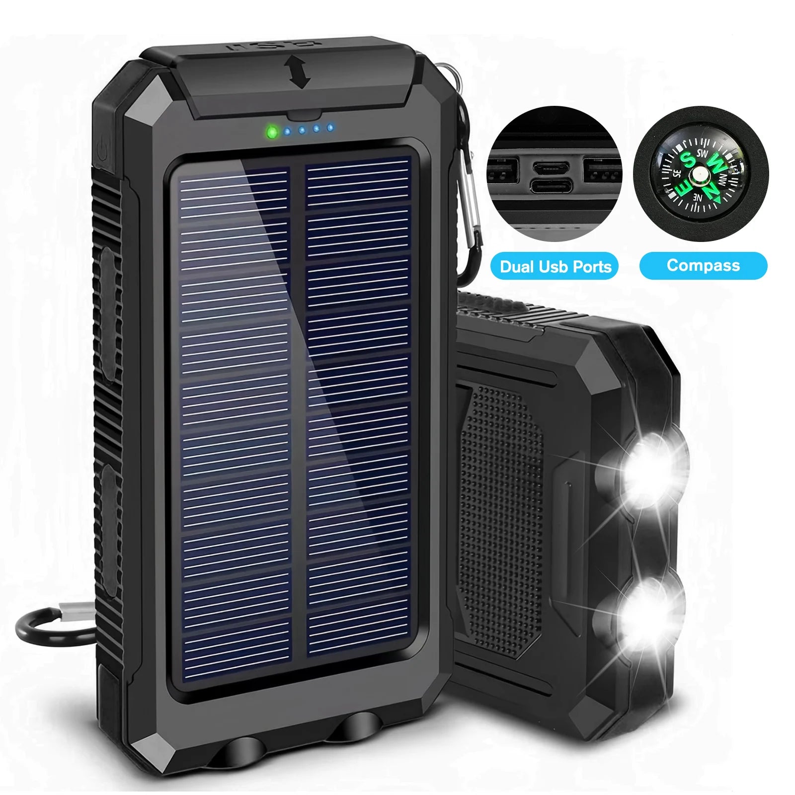30000mAh Solar Power Bank – Fast Charging Portable Charger with Dual USB & LED Flashlight for iPhone, Samsung & Tablets