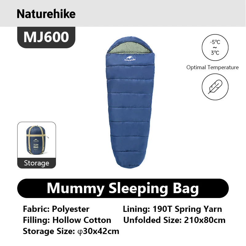 Naturehike MJ300/MJ600 Mummy Sleeping Bag – Ultra-Warm Winter Cotton Sleeping Bag for Camping & Indoor Use