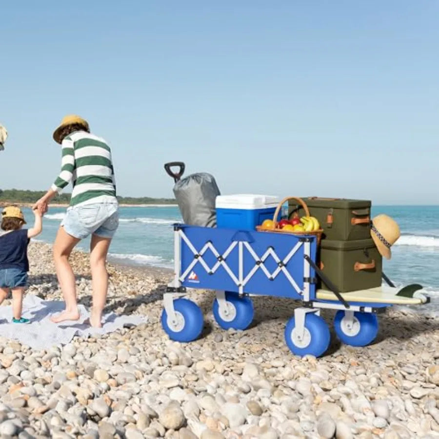 Heavy-Duty Collapsible Beach Wagon with Big All-Terrain Wheels – Foldable Large Capacity Utility Cart for Sand, Camping & Outdoor Use
