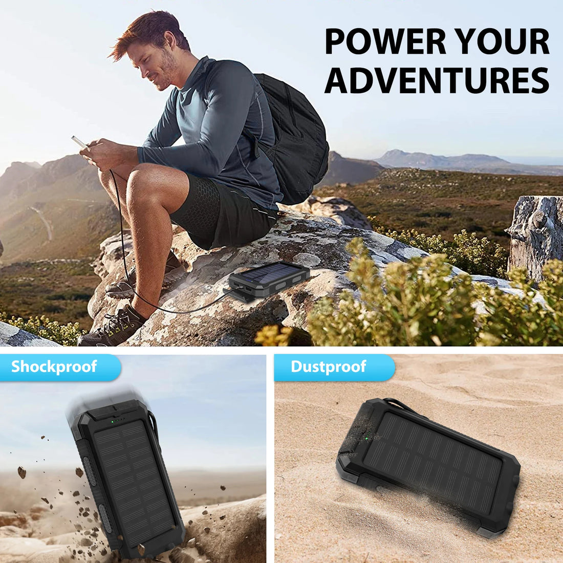 30000mAh Solar Power Bank – Fast Charging Portable Charger with Dual USB & LED Flashlight for iPhone, Samsung & Tablets