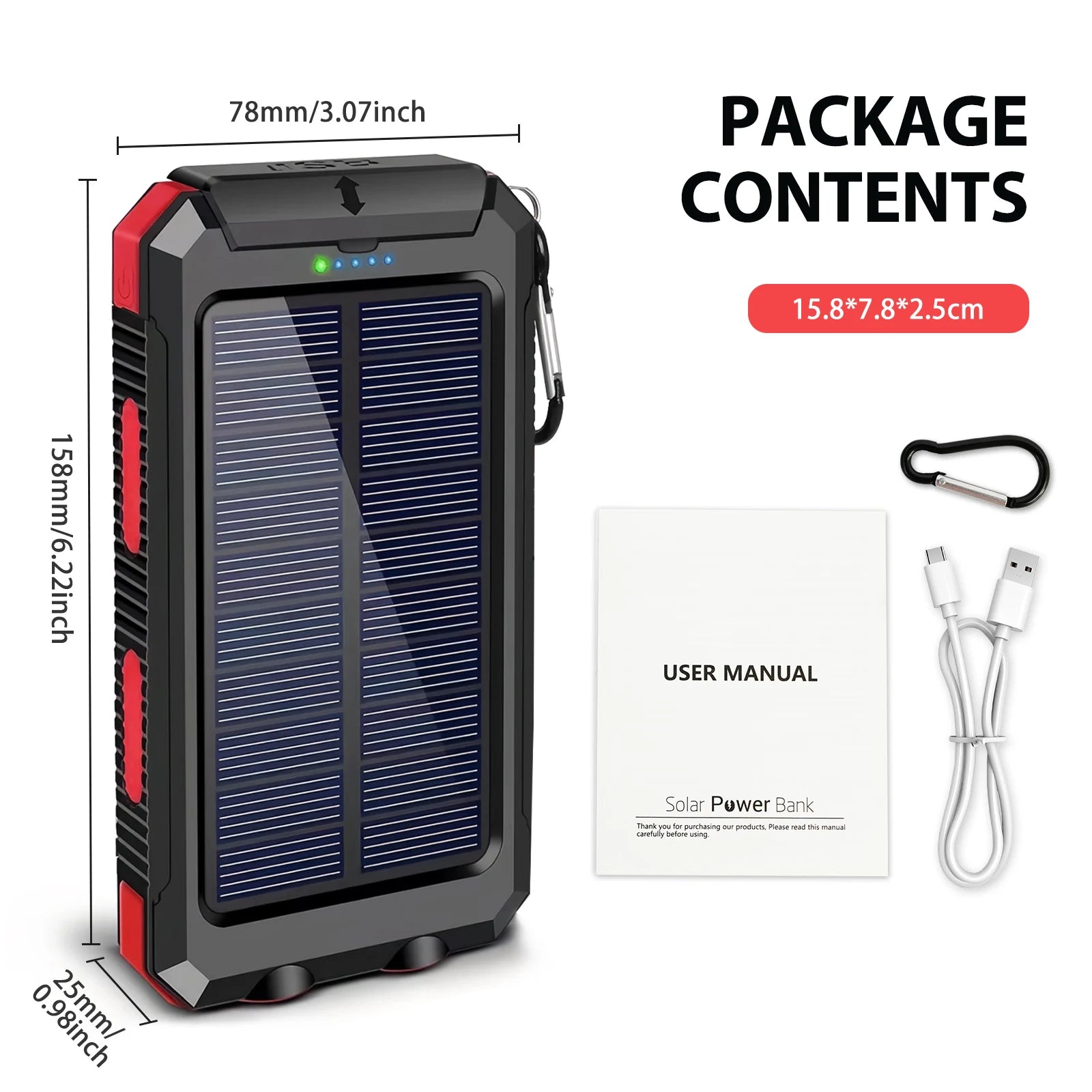 30000mAh Solar Power Bank – Fast Charging Portable Charger with Dual USB & LED Flashlight for iPhone, Samsung & Tablets