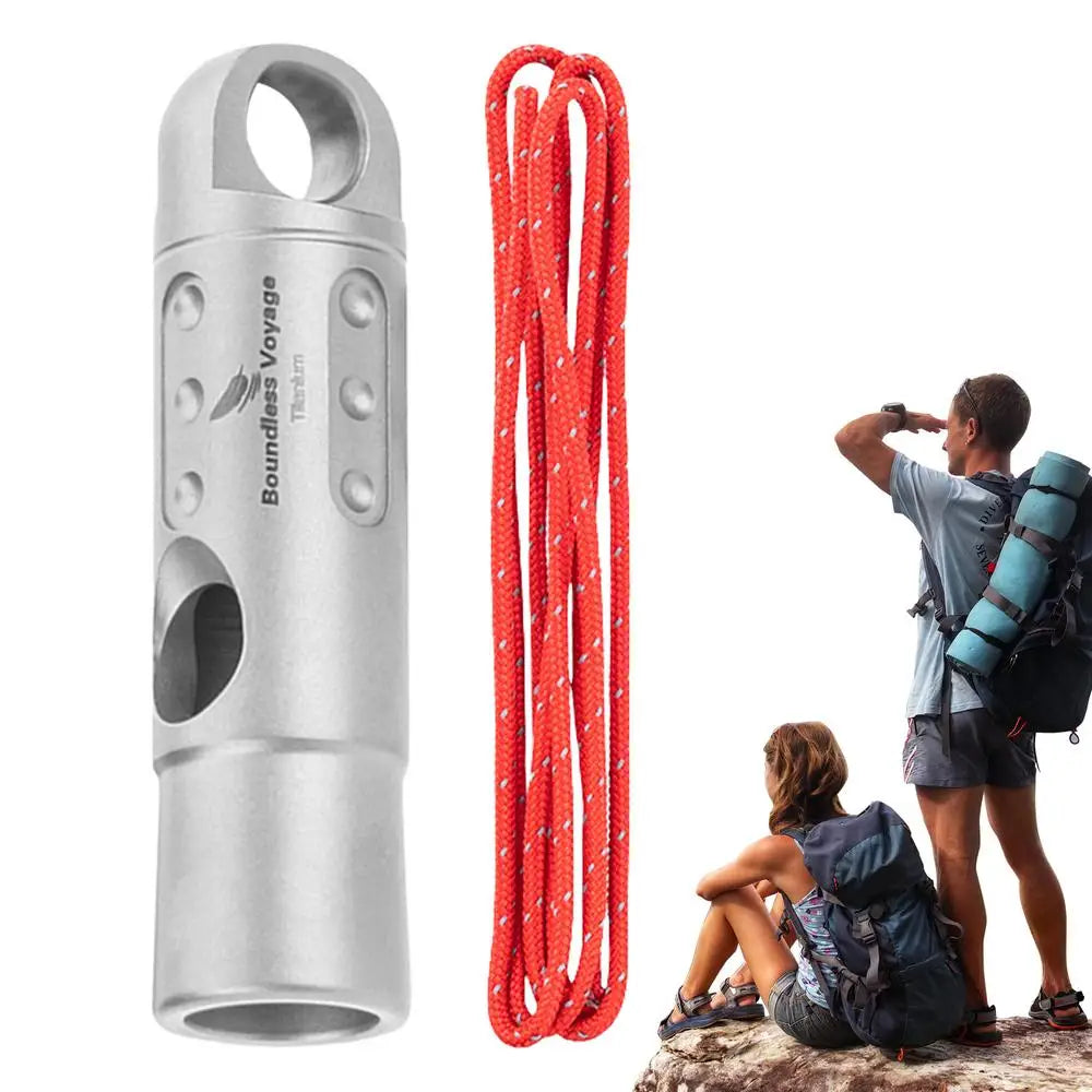 Titanium Survival Whistle – Ultralight Loud Hiking Safety Tool with Lanyard