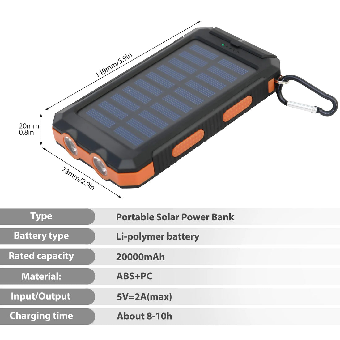 20000mAh Solar Power Bank – Waterproof Portable Solar Charger with Dual USB & LED Flashlight for Outdoor Use