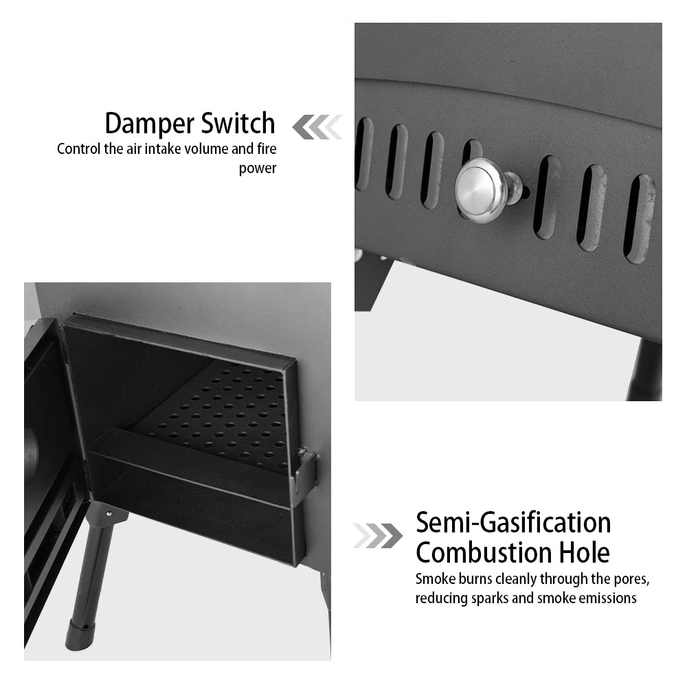 Foldable Stainless Steel Wood-Burning Camping Stove – Portable Tent Heater with Fire Viewing Window for Outdoor Cooking & Heating