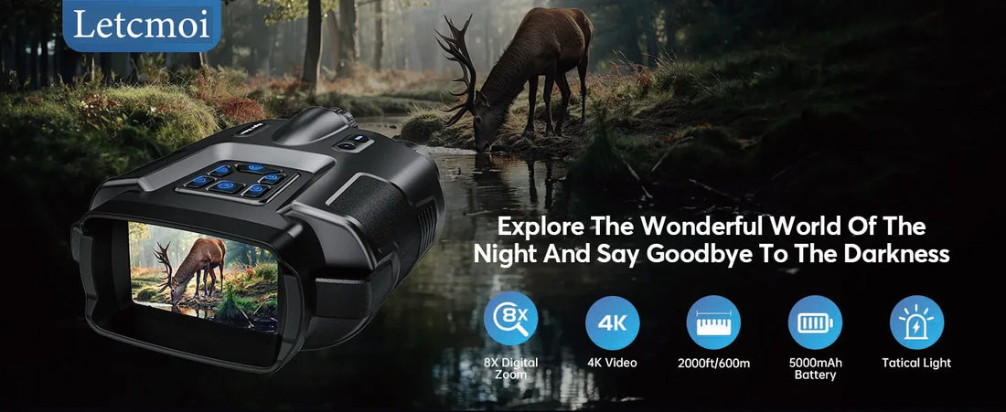 4K Night Vision Binoculars with 3” Screen – 8X Digital Zoom, Infrared Night Goggles with Tactical Light & 5000mAh Rechargeable Battery