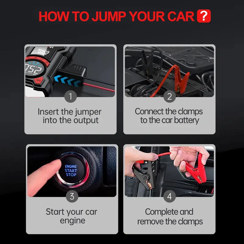 5-in-1 Portable Jump Starter & Air Compressor – 3000A Peak Battery Booster with 150 PSI Digital Tire Inflator