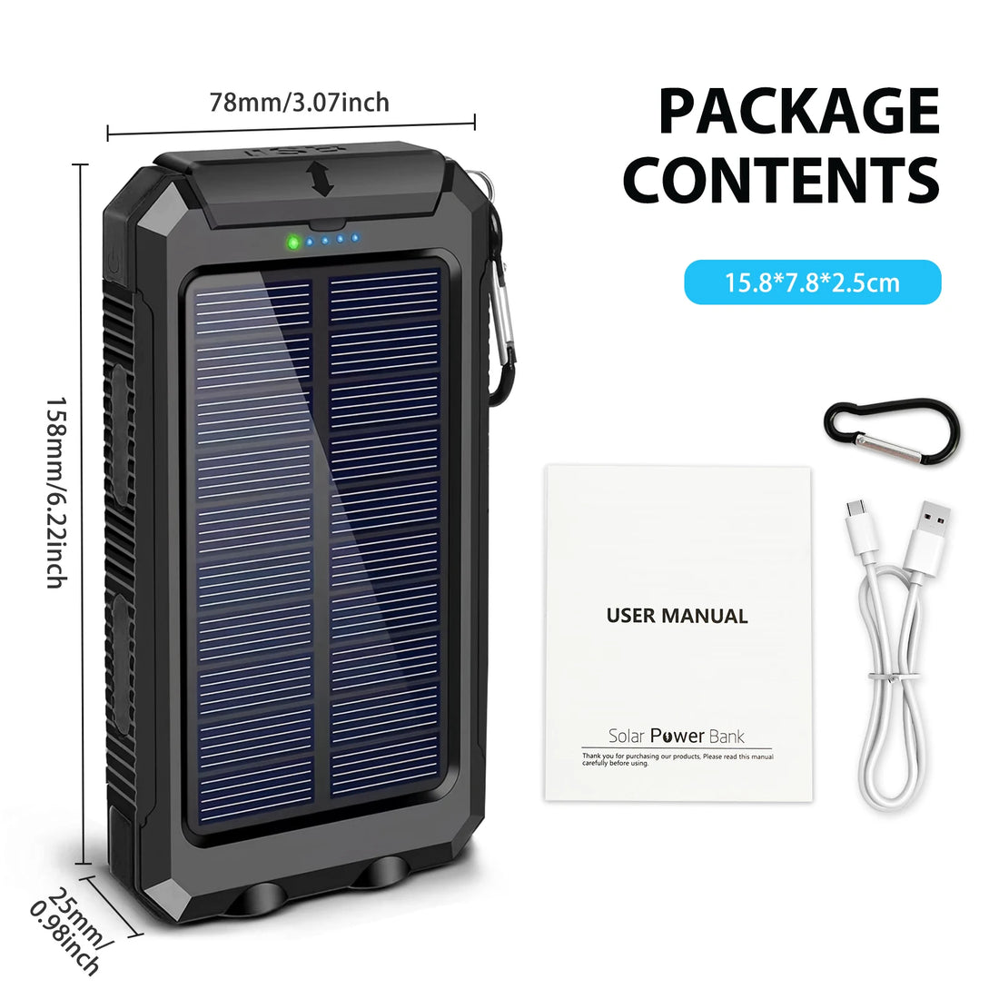 30000mAh Solar Power Bank – Fast Charging Portable Charger with Dual USB & LED Flashlight for iPhone, Samsung & Tablets