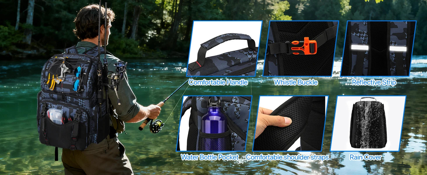 Multifunctional Tactical Fishing Backpack – Lightweight Tackle Bag with Rod Holder for Outdoor Fishing Gear