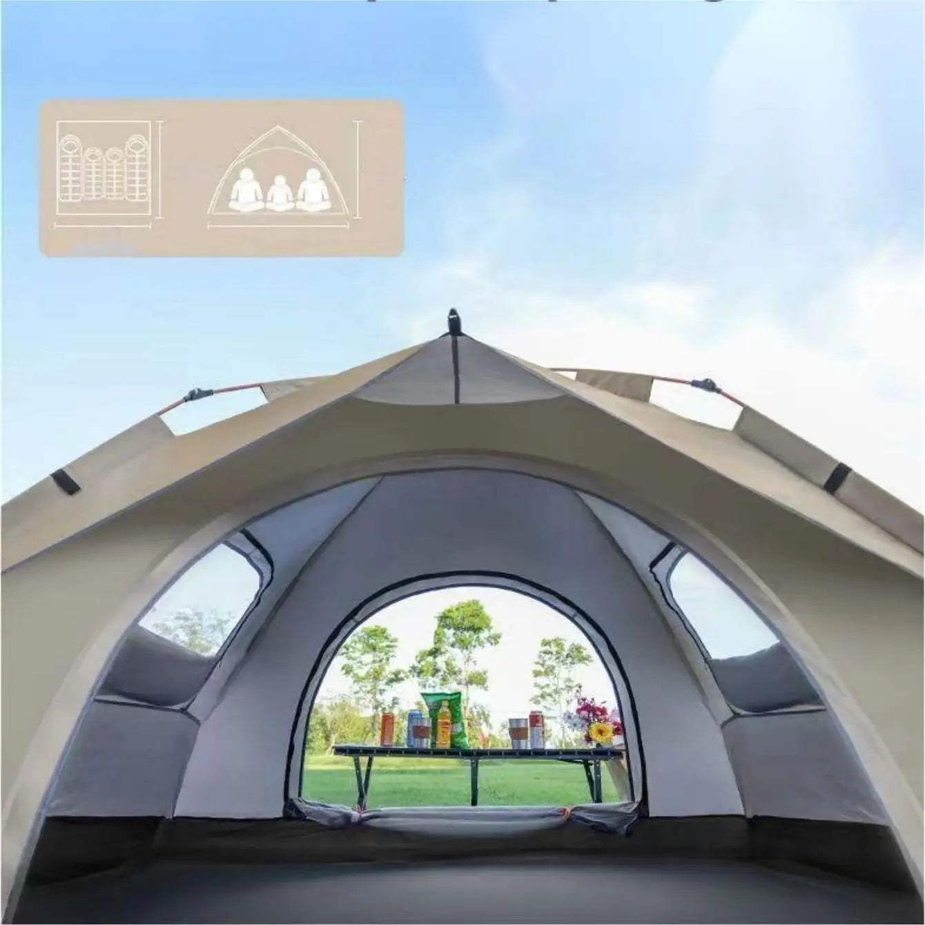 2-Person Outdoor Camping Tent with Sunshade – Waterproof Self-Driving Travel Shelter, Dual Doors & Windows for Ventilation