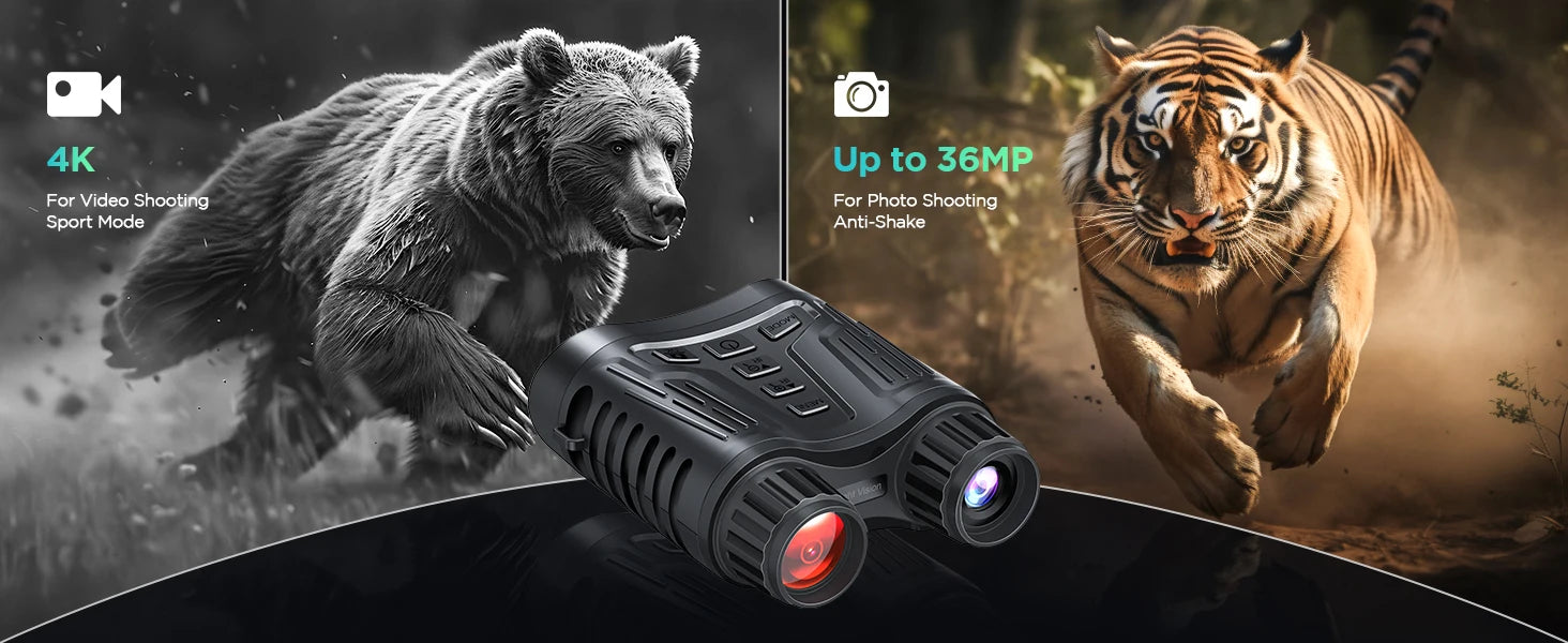 4K Night Vision Binoculars – 8X Digital Zoom, 1080P HD Recording, IR Illuminator for Hunting, Camping & Wildlife Viewing