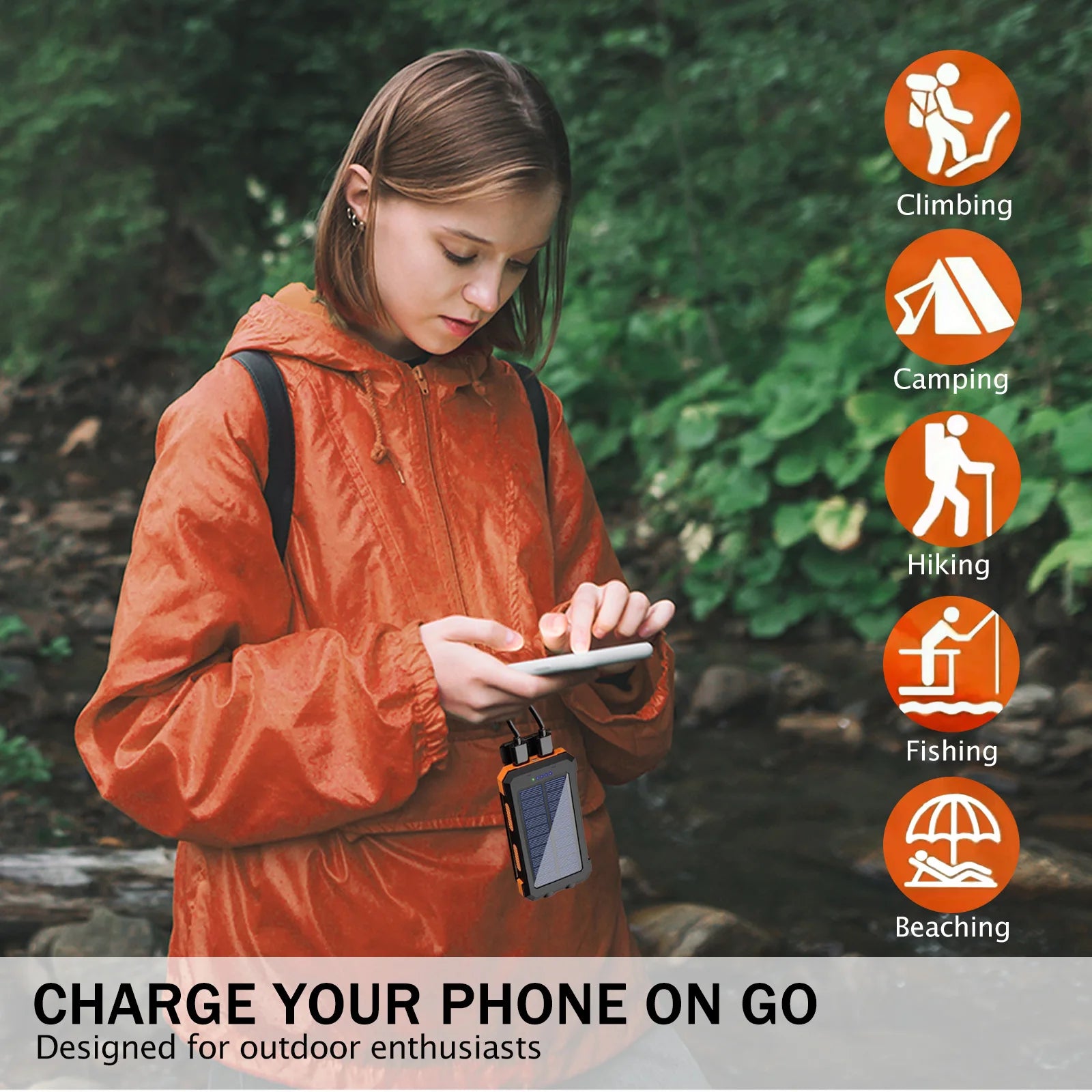 20000mAh Solar Power Bank – Waterproof Portable Solar Charger with Dual USB & LED Flashlight for Outdoor Use