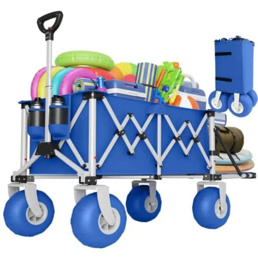 Heavy-Duty Collapsible Beach Wagon with Big All-Terrain Wheels – Foldable Large Capacity Utility Cart for Sand, Camping & Outdoor Use