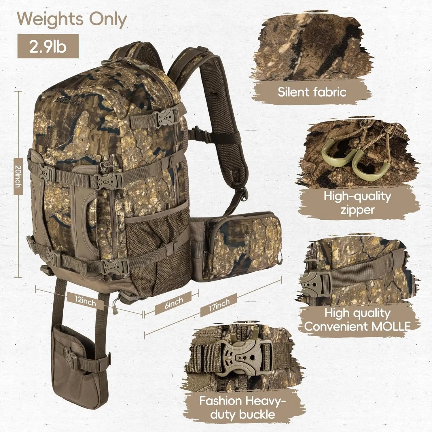 Rock Bark Hunting Backpack with Rifle Holder – Tactical Day Pack for Outdoor Hunting Gear