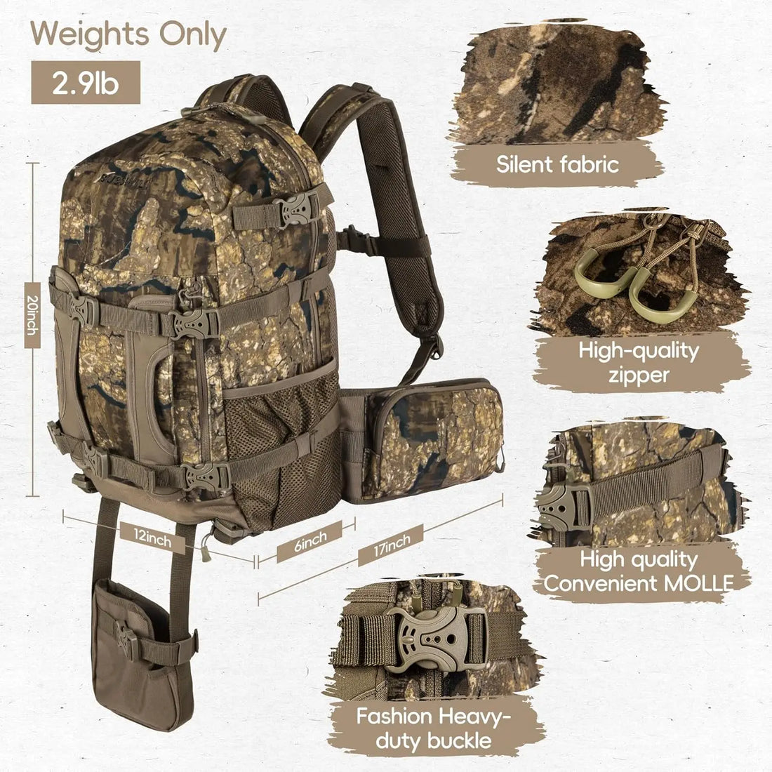 Rock Bark Hunting Backpack with Rifle Holder – Tactical Day Pack for Outdoor Hunting Gear