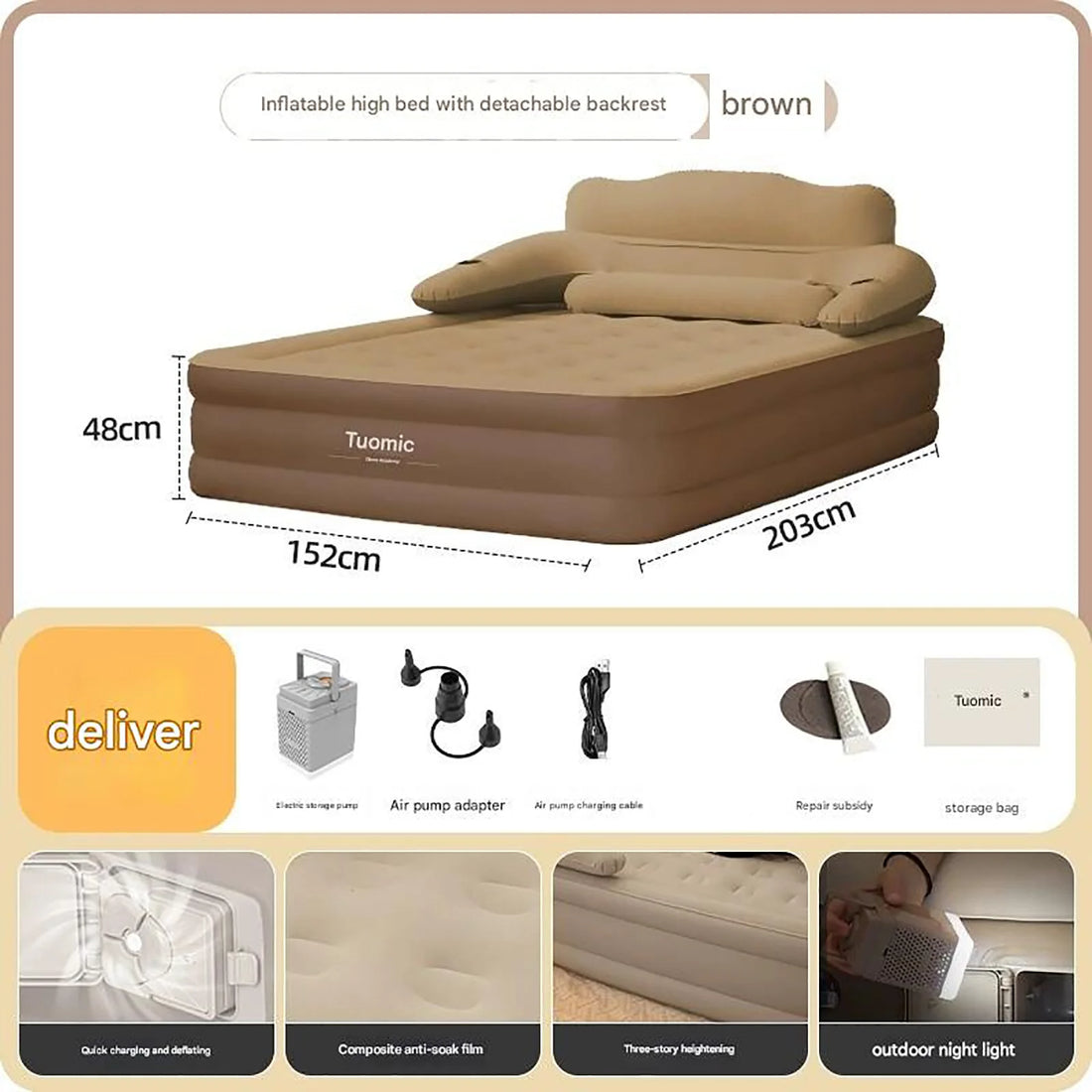 2-Person Inflatable Camping Mattress with Built-in Pump – Thickened Raised Air Bed for Indoor & Outdoor Use