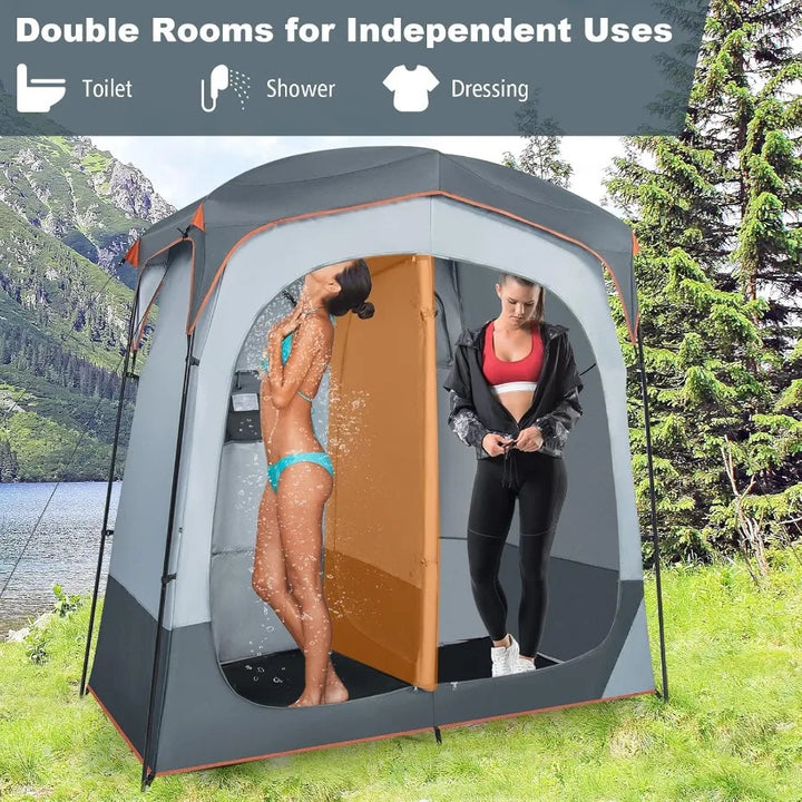 Oversized Double Room Shower Tent – Portable Privacy Camping Tent with Floor, Rain Fly & Storage Features