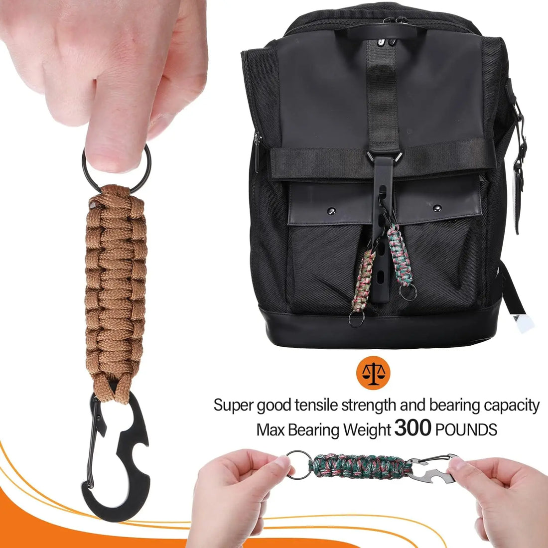Paracord Survival Keychain with Carabiner & Bottle Opener – Military Braided EDC Tool for Camping & Hiking