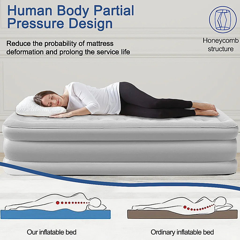 2-Person Inflatable Camping Mattress with Built-in Pump – Thickened Raised Air Bed for Indoor & Outdoor Use