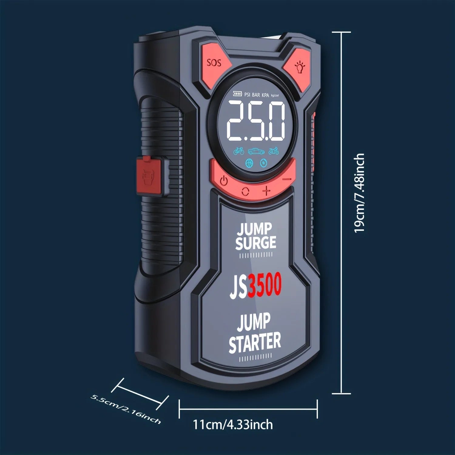 5-in-1 Portable Jump Starter & Air Compressor – 3000A Peak Battery Booster with 150 PSI Digital Tire Inflator