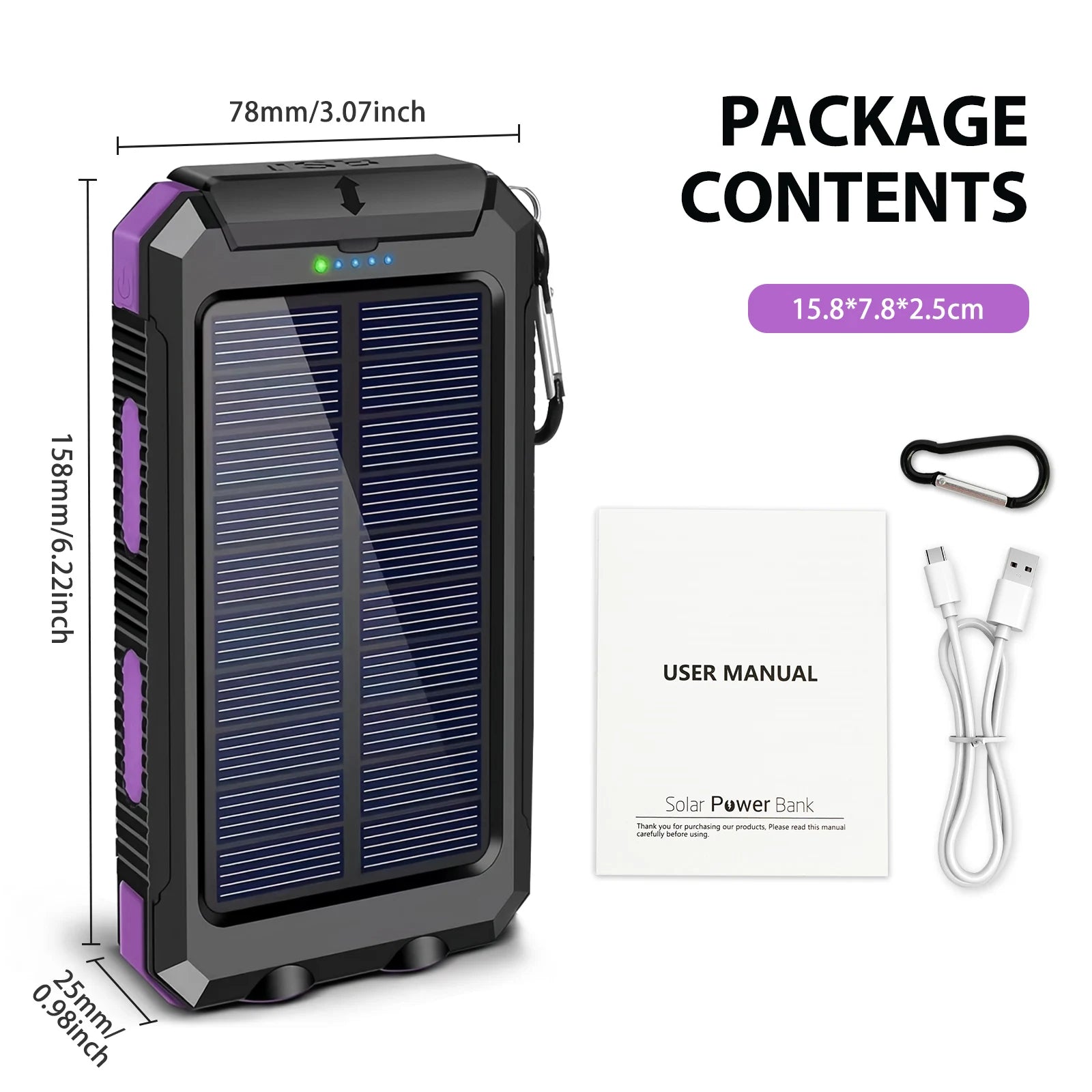 30000mAh Solar Power Bank – Fast Charging Portable Charger with Dual USB & LED Flashlight for iPhone, Samsung & Tablets