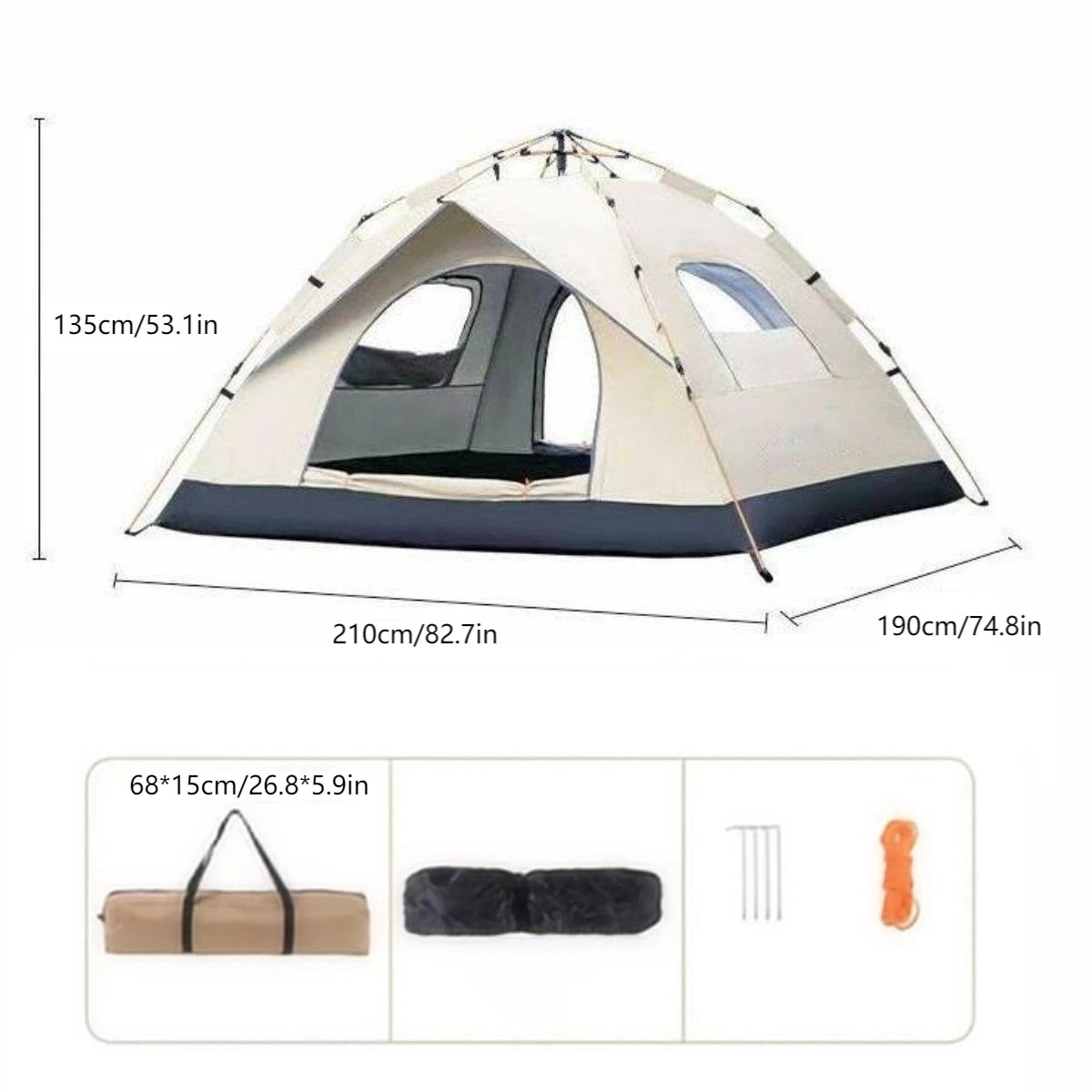 2-Person Outdoor Camping Tent with Sunshade – Waterproof Self-Driving Travel Shelter, Dual Doors & Windows for Ventilation