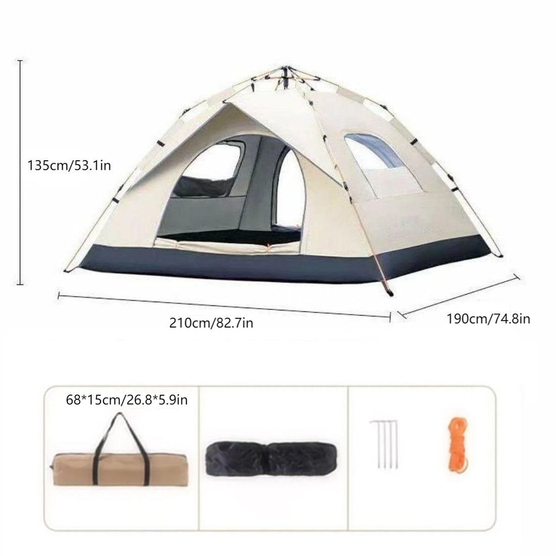 2-Person Outdoor Camping Tent with Sunshade – Waterproof Self-Driving Travel Shelter, Dual Doors & Windows for Ventilation
