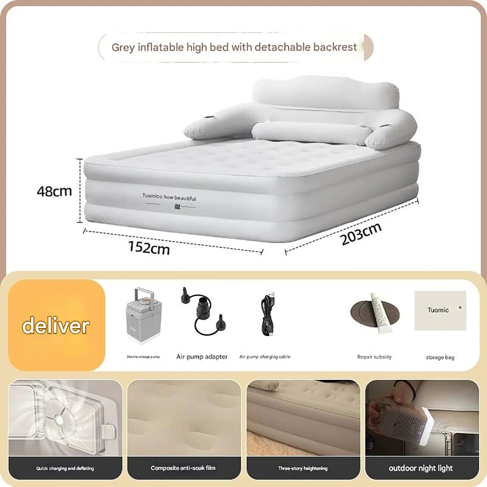 2-Person Inflatable Camping Mattress with Built-in Pump – Thickened Raised Air Bed for Indoor & Outdoor Use