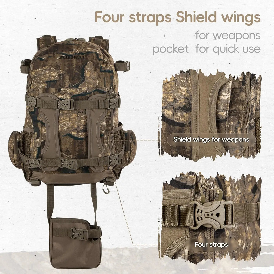 Rock Bark Hunting Backpack with Rifle Holder – Tactical Day Pack for Outdoor Hunting Gear