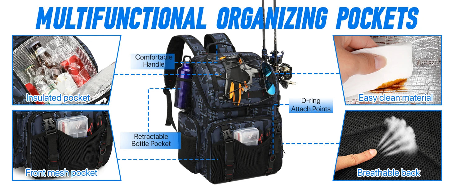 Multifunctional Tactical Fishing Backpack – Lightweight Tackle Bag with Rod Holder for Outdoor Fishing Gear