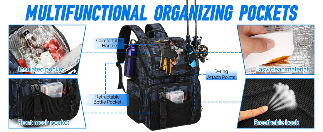 Multifunctional Tactical Fishing Backpack – Lightweight Tackle Bag with Rod Holder for Outdoor Fishing Gear