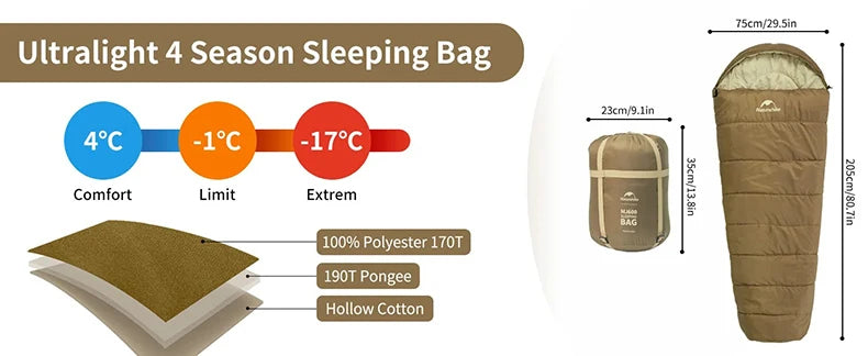 Naturehike MJ300/MJ600 Mummy Sleeping Bag – Ultra-Warm Winter Cotton Sleeping Bag for Camping & Indoor Use
