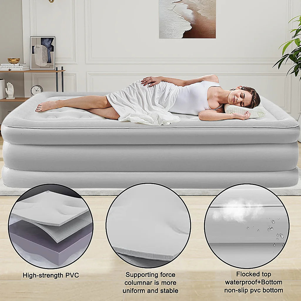 2-Person Inflatable Camping Mattress with Built-in Pump – Thickened Raised Air Bed for Indoor & Outdoor Use