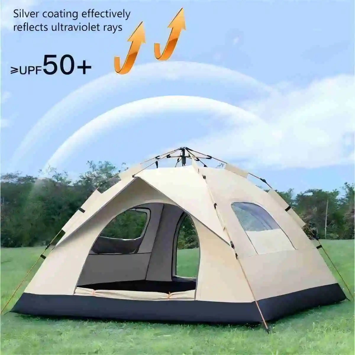 2-Person Outdoor Camping Tent with Sunshade – Waterproof Self-Driving Travel Shelter, Dual Doors & Windows for Ventilation