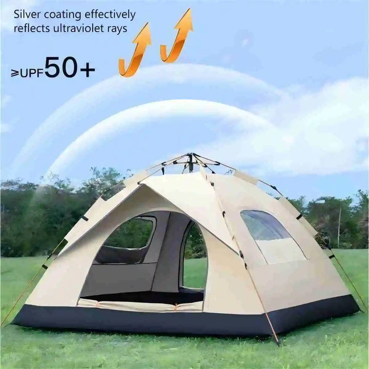2-Person Outdoor Camping Tent with Sunshade – Waterproof Self-Driving Travel Shelter, Dual Doors & Windows for Ventilation