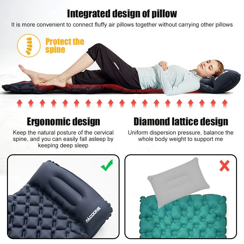 Ultralight Inflatable Camping Sleeping Pad with Built-in Pump & Pillow – Compact Air Mattress for Hiking, Backpacking & Travel