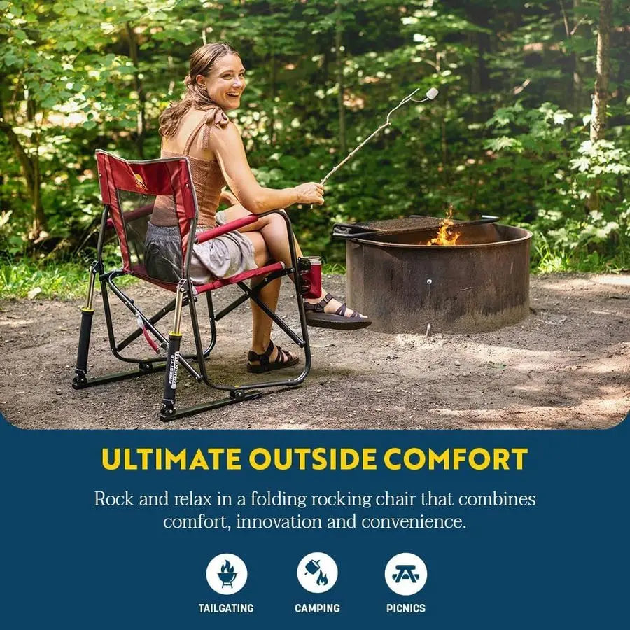 Freestyle Rocker Camping Chair – Portable Folding Rocking Chair with Durable Armrests, Drink Holder & Comfortable Back Support
