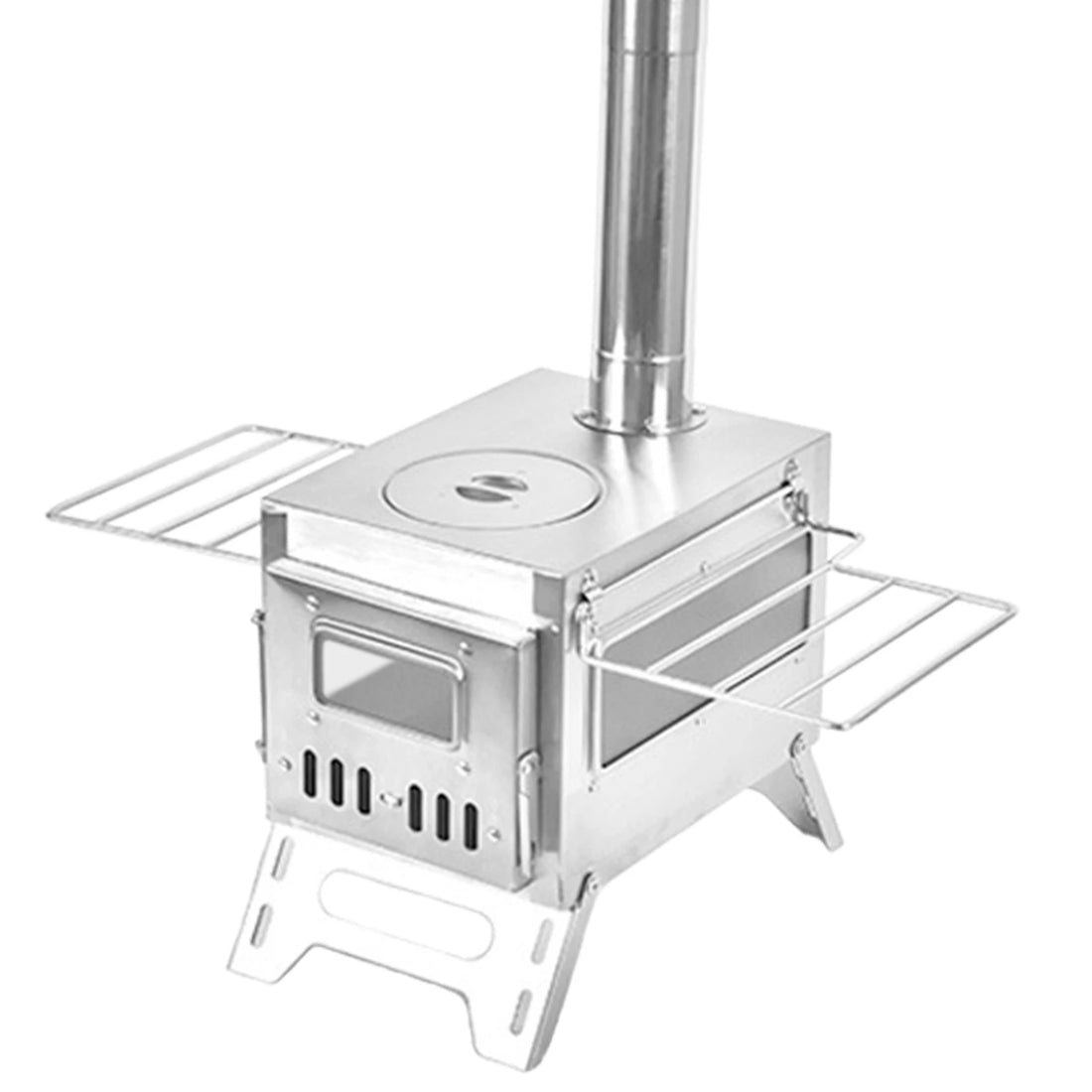 Foldable Stainless Steel Wood-Burning Camping Stove – Portable Tent Heater with Fire Viewing Window for Outdoor Cooking & Heating